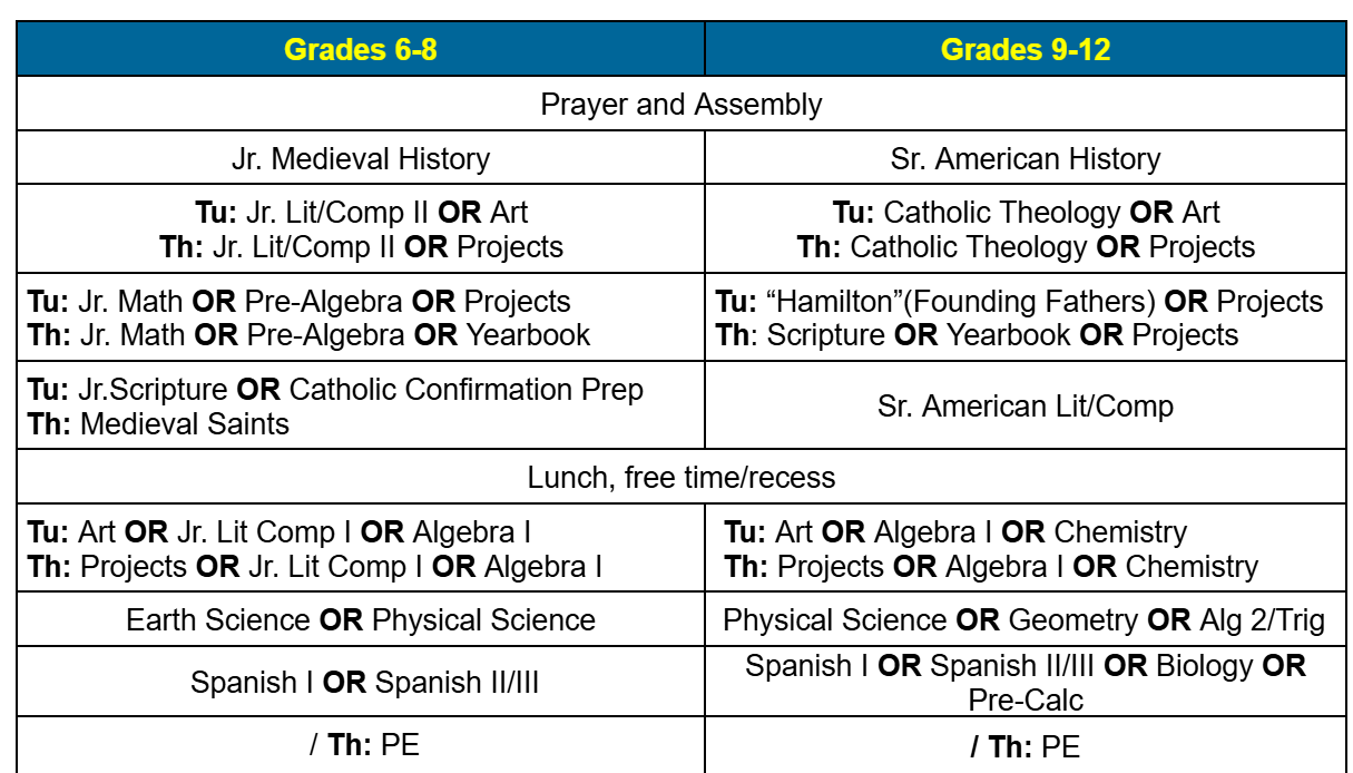 Schedule for '25-26